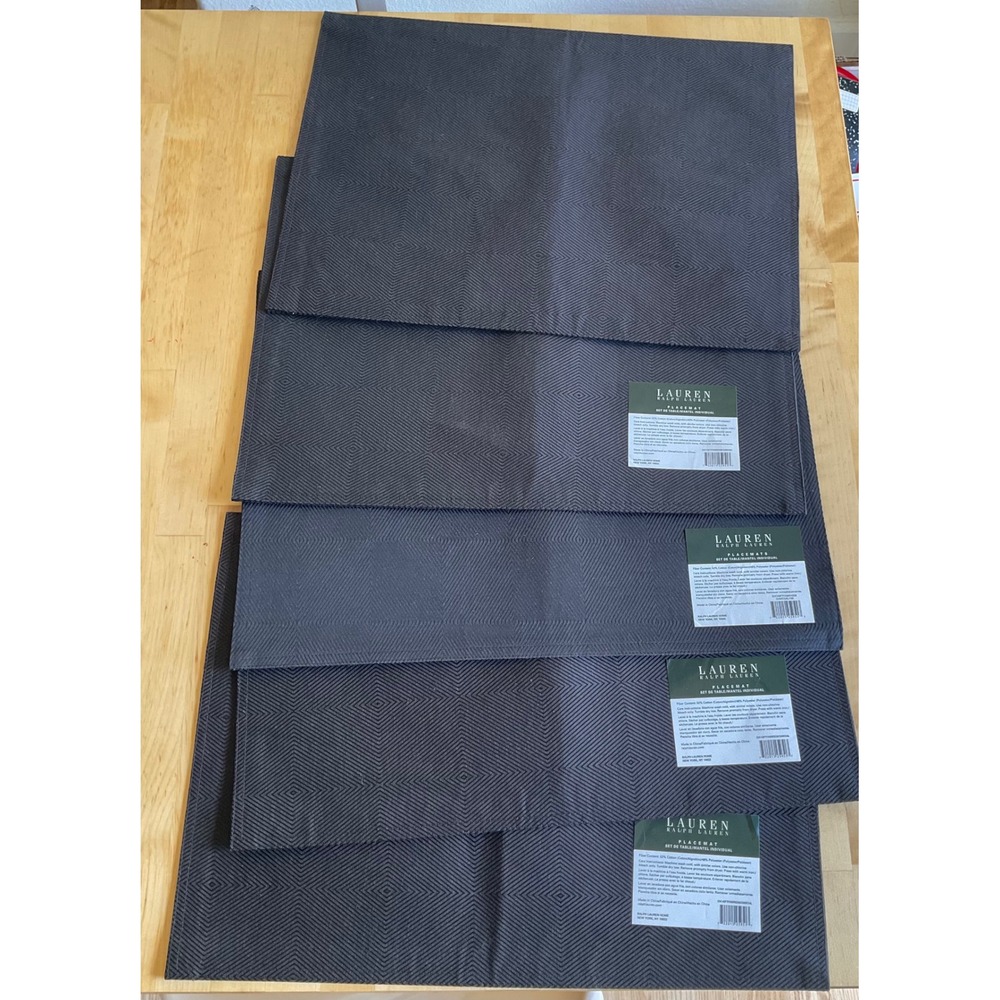 Lauren Ralph Lauren Harrison Charcoal Placemat Set of 5 Diamond Jacquard Grey